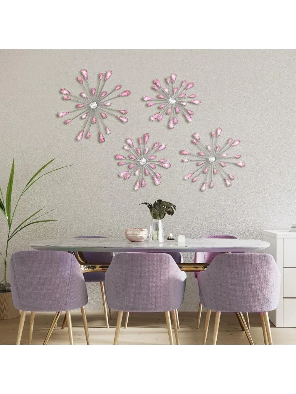 4 Pcs Starburst Wall Decor - Bling Crystal Teardrop 3D Hanging Art for Home